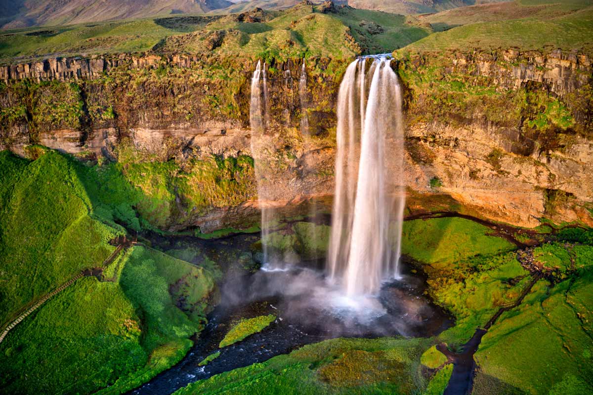 cascate di Seljalandsfoss viste dall'alto