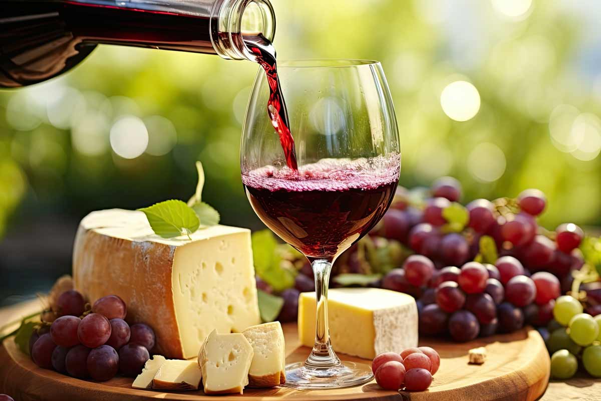 callice di vino rosso con formaggio