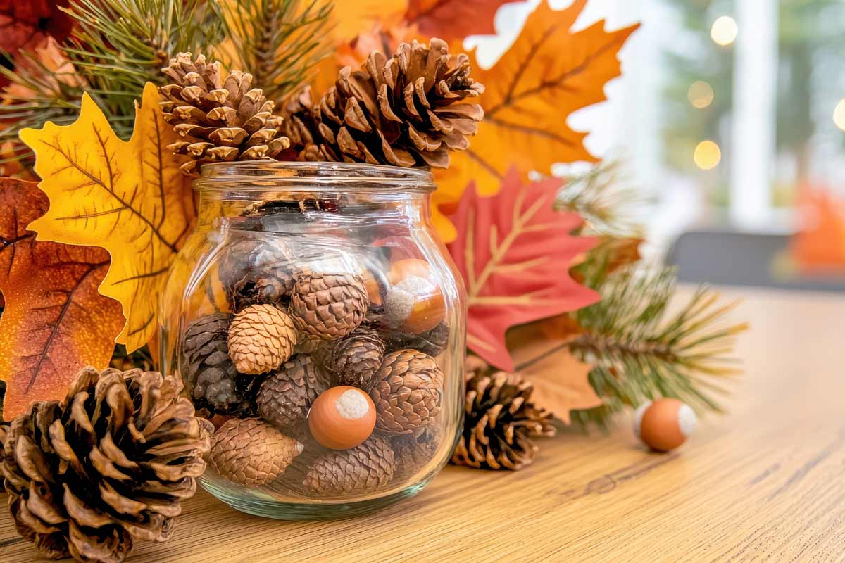 vaso autunnale con barattolo di vetro